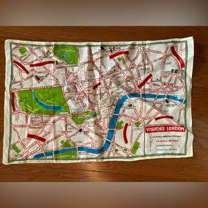 ULSTER Visitor’s London Map Souvenir Irish Linen Tea Towel Mid-Century Vintage